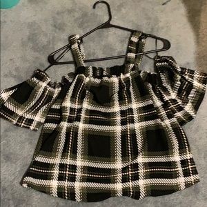 Green, white, black and pink blouse(Kohls)